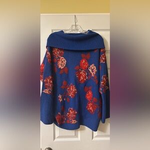 The Pioneer Woman Off-the-Shoulder Blue and Red Floral Sweater